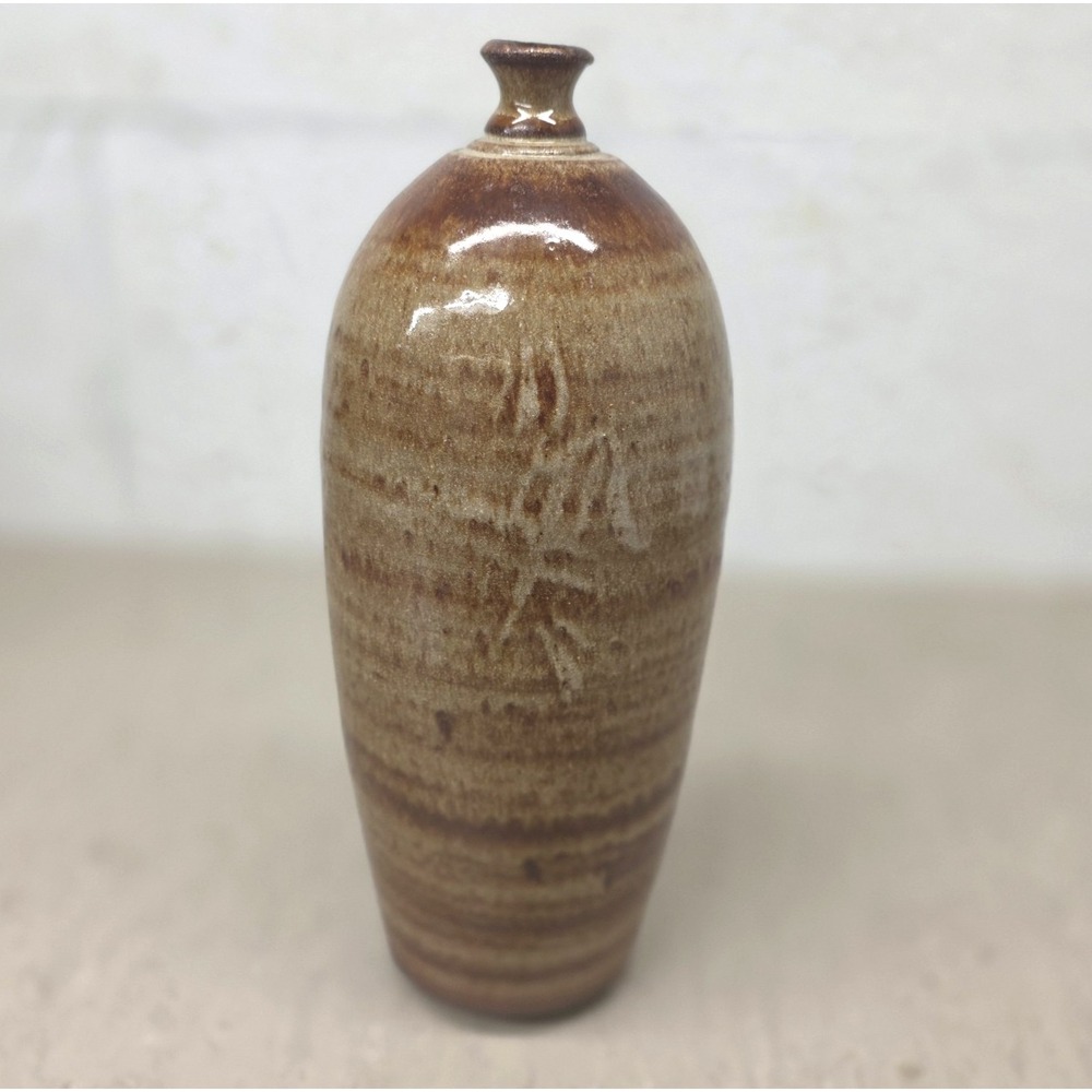 Vintage Richard Dick Lien Studio Art Pottery Ovoid Vase Earthy Glaze Signed 12"